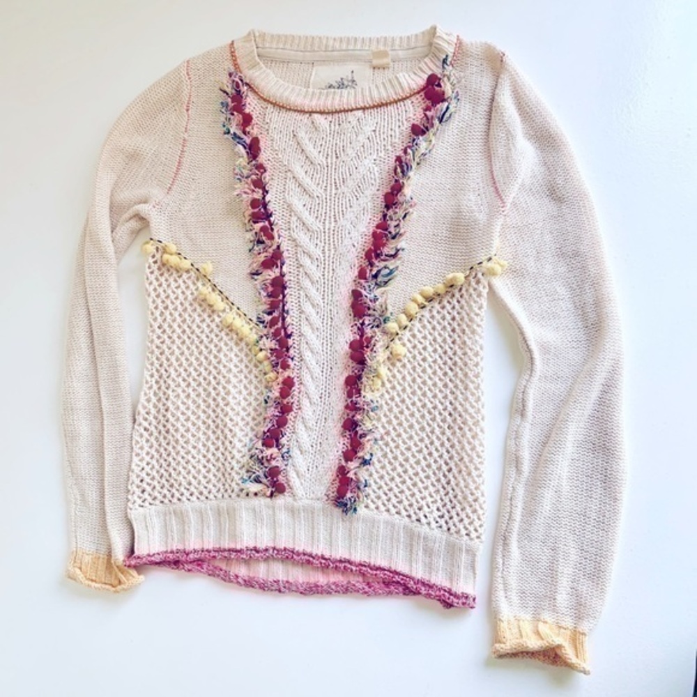 Anthropologie Angel of the North Pom Pom sweater